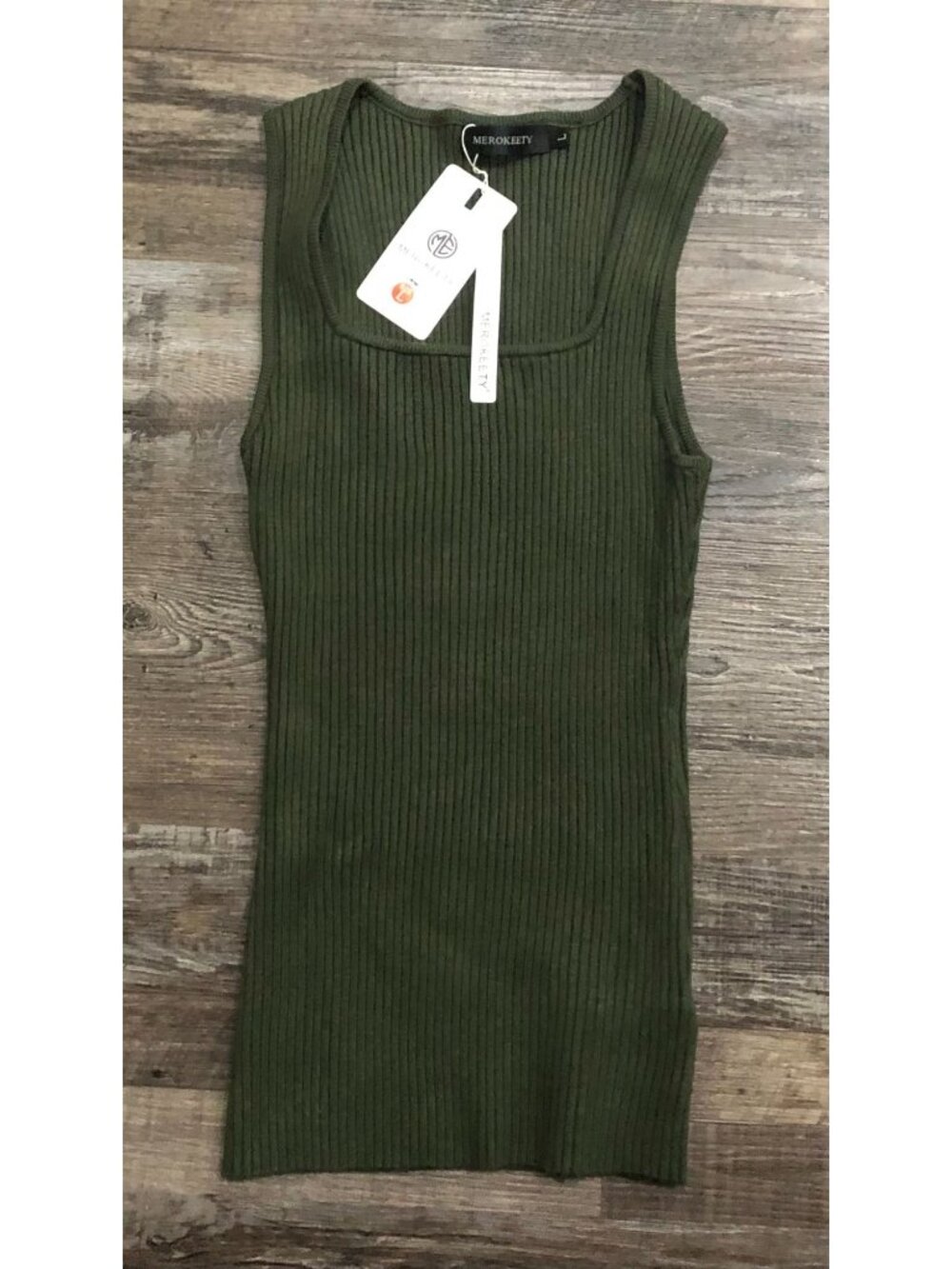 Merokeety Womens Large Green Ribbed Tank Top Shirt New with Tags